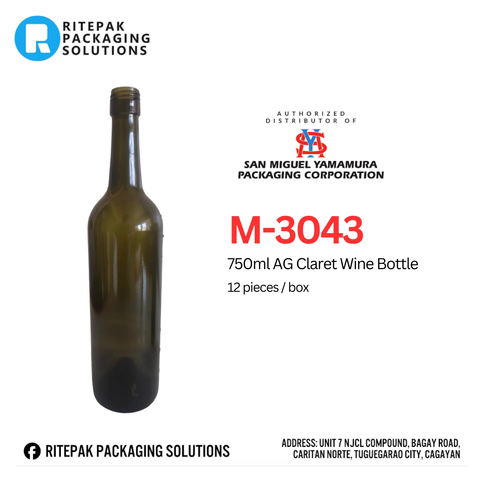 M-3043 – 750ml AG Claret Wine Bottle